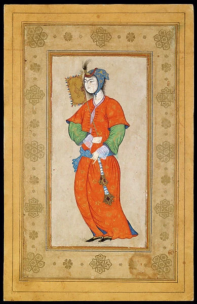 Young Woman with a Fan. Artist: Riza-i Abbasi (ca. 1565-1635)