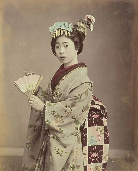 Young Woman with Fan, c. 1890. Creator: Kimbei, Kusakabe (1841-1932)