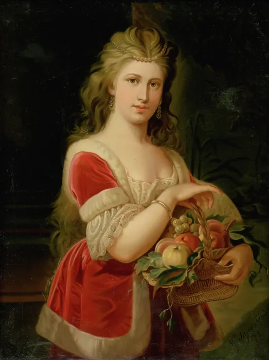 Framed Print : Young Woman with Fruit, 1874. Creator: Alexander Nyulassy Framed Print : Young Woman with Fruit, 1874. Creator: Alexander Nyulassy