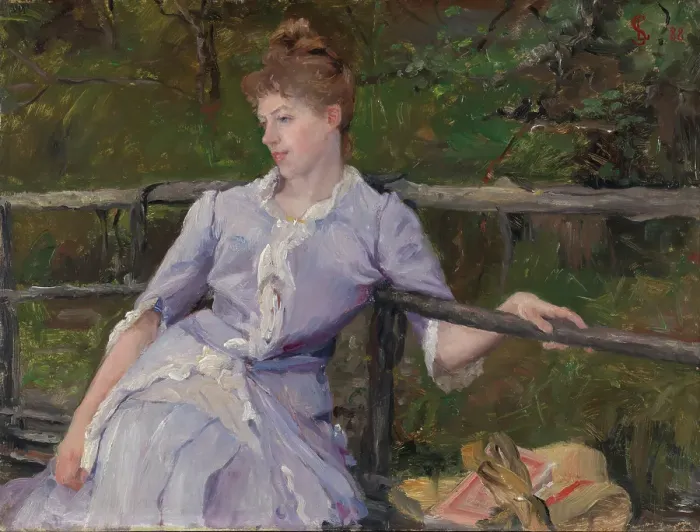 Framed Print : Young Woman on a Garden Bench, 1888. Creator: Georgia Elise Schjelderup Framed Print : Young Woman on a Garden Bench, 1888. Creator: Georgia Elise Schjelderup