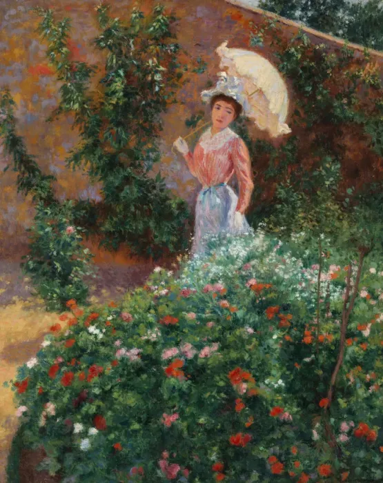 Framed Print : Young woman in a garden, c. 1890 Framed Print : Young woman in a garden, c. 1890