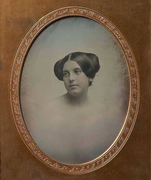 Young Woman with Hair Styled in Two Buns, 1850s. Creators: Josiah Johnson Hawes