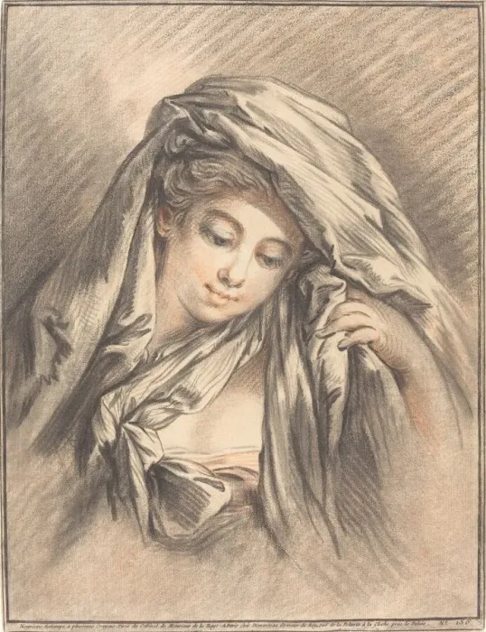 Framed Print : Young Woman with Her Head Covered, 1767. Creator: Gilles Demarteau Framed Print : Young Woman with Her Head Covered, 1767. Creator: Gilles Demarteau