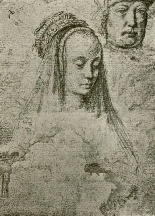 Framed Print : Young woman with headdress, 1497-1498, (1908). Creator: Gerard David Framed Print : Young woman with headdress, 1497-1498, (1908). Creator: Gerard David
