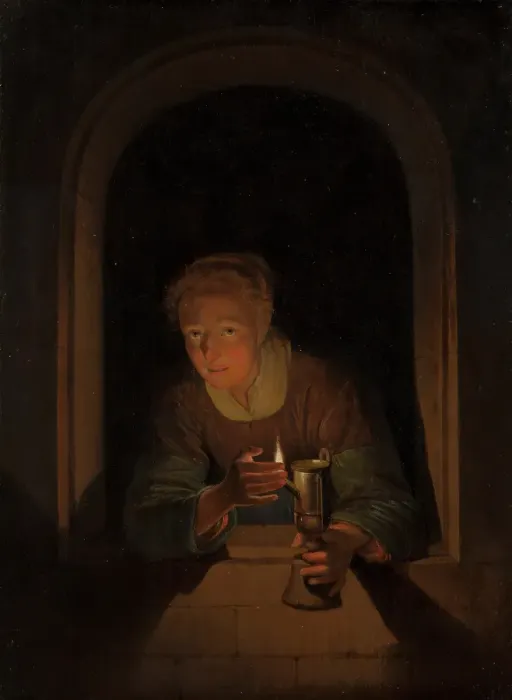 Framed Print : Young Woman Holding a Lamp. Creator: Gerrit Dou Framed Print : Young Woman Holding a Lamp. Creator: Gerrit Dou