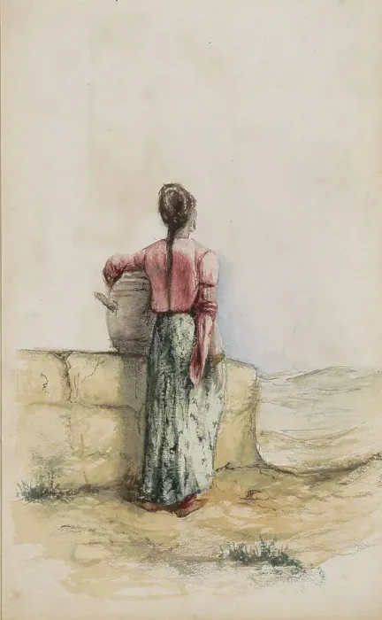 Framed Print : Young woman with a jug by a wall, 1880. Creator: Marius Bauer Framed Print : Young woman with a jug by a wall, 1880. Creator: Marius Bauer