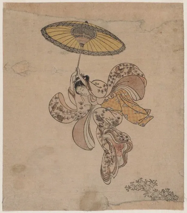 Framed Print : Young Woman Jumping from the Kiyomizu Temple Balcony with an Umbrella as a Parachute, 1765 Framed Print : Young Woman Jumping from the Kiyomizu Temple Balcony with an Umbrella as a Parachute, 1765