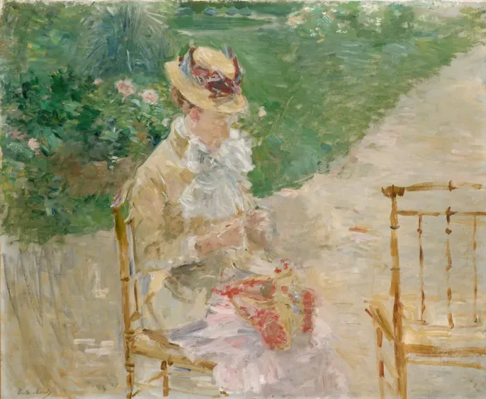 Framed Print : Young Woman Knitting, ca. 1883. Creator: Berthe Morisot Framed Print : Young Woman Knitting, ca. 1883. Creator: Berthe Morisot