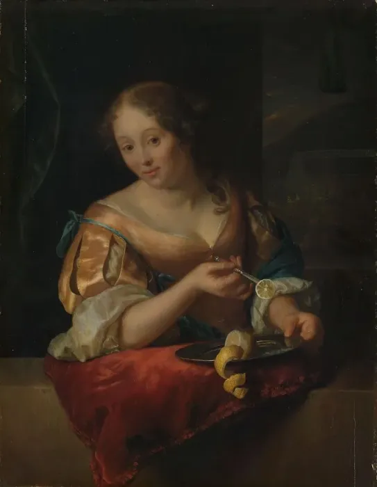 Framed Print : Young Woman with Lemon, 1685-1690. Creator: Godfried Schalcken Framed Print : Young Woman with Lemon, 1685-1690. Creator: Godfried Schalcken