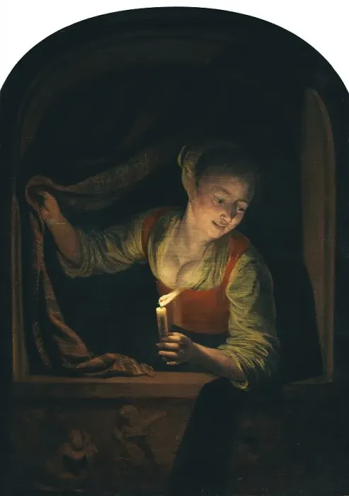 Framed Print : Young Woman with a Lighted Candle at a Window, 1658. Creator: Gerrit Dou Framed Print : Young Woman with a Lighted Candle at a Window, 1658. Creator: Gerrit Dou