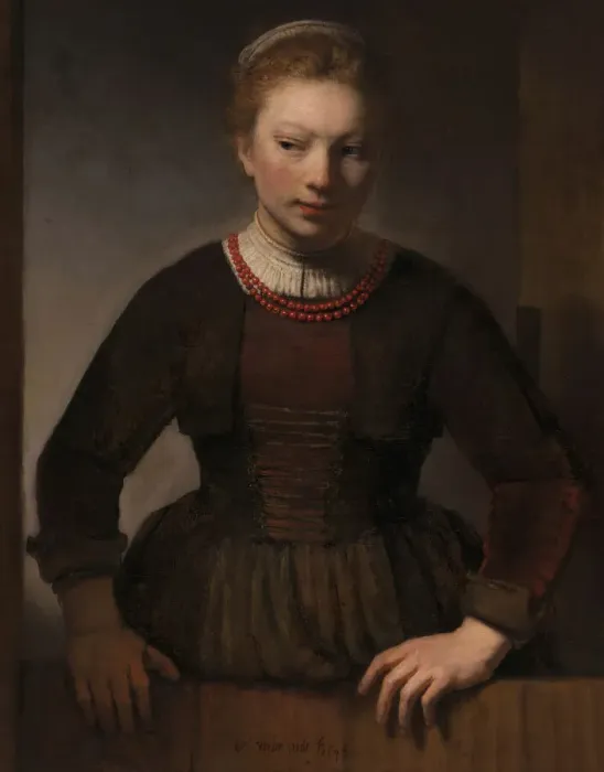Framed Print : Young Woman at an Open Half-Door, 1645. Creators: Rembrandt Harmensz van Rijn Framed Print : Young Woman at an Open Half-Door, 1645. Creators: Rembrandt Harmensz van Rijn