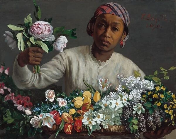Young Woman with Peonies, 1870. Creator: Frederic Bazille