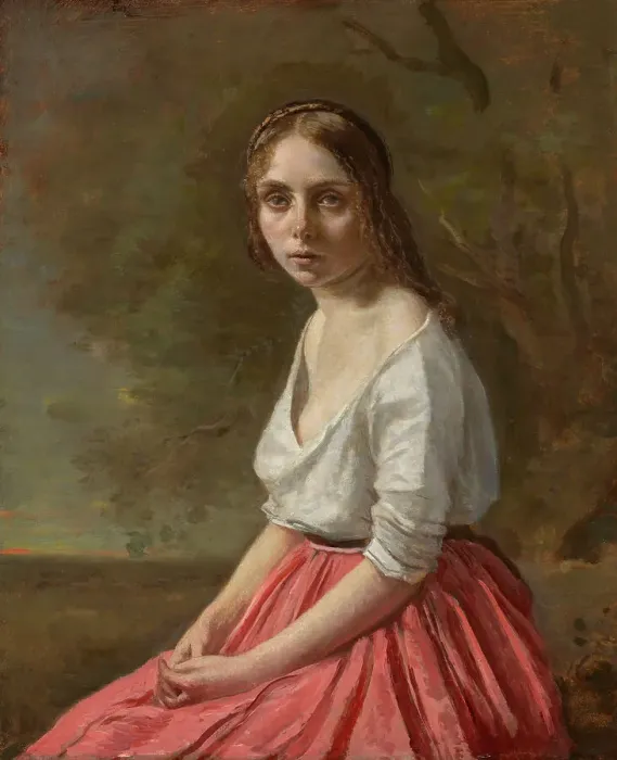 Framed Print : Young Woman In A Pink Skirt, c1845-50. Creator: Jean-Baptiste-Camille Corot Framed Print : Young Woman In A Pink Skirt, c1845-50. Creator: Jean-Baptiste-Camille Corot