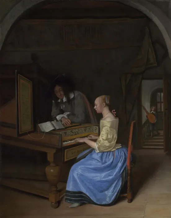 Framed Print : A Young Woman playing a Harpsichord, c. 1660. Artist: Steen, Jan Havicksz (1626-1679) Framed Print : A Young Woman playing a Harpsichord, c. 1660. Artist: Steen, Jan Havicksz (1626-1679)