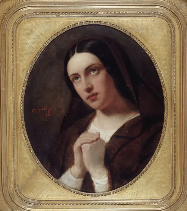 Framed Print : Young woman praying, 1860. Creator: Henry Scheffer Framed Print : Young woman praying, 1860. Creator: Henry Scheffer