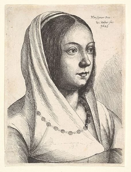 Young woman with a scarf on her head, after Bonsignori, 1645. Creator: Wenceslaus Hollar