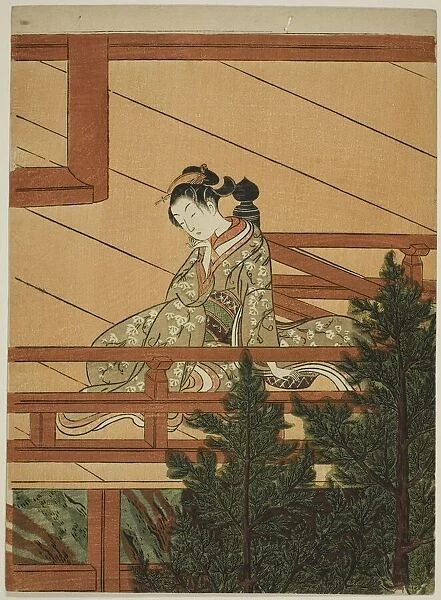 Young Woman Seated on the Balcony of Kiyomizu Temple, c. 1766. Creator: Suzuki Harunobu