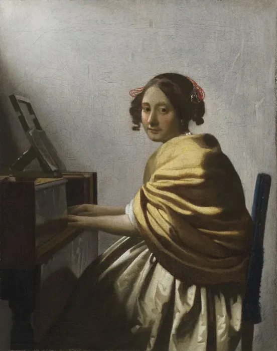 Framed Print : A Young Woman seated at a Virginal, c. 1670. Artist: Vermeer, Jan (Johannes) (1632-1675) Framed Print : A Young Woman seated at a Virginal, c. 1670. Artist: Vermeer, Jan (Johannes) (1632-1675)