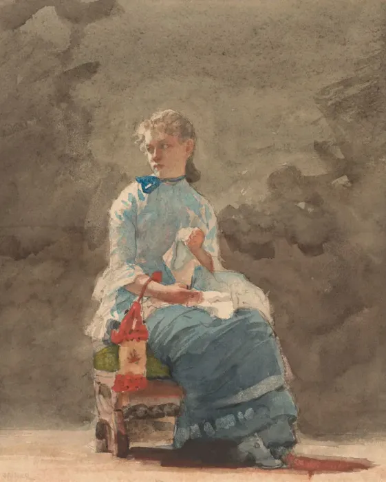 Framed Print : Young Woman Sewing, 1876. Creator: Winslow Homer Framed Print : Young Woman Sewing, 1876. Creator: Winslow Homer