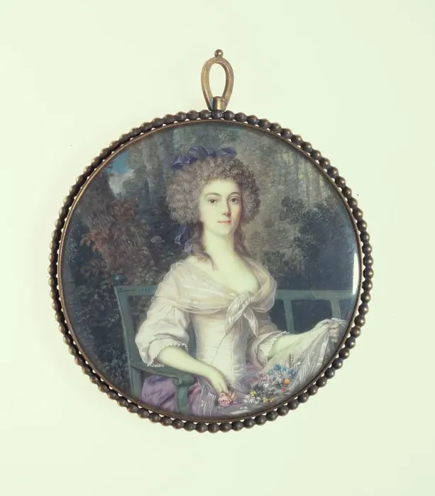 Framed Print : Young woman sitting on a bench, 1789. Creator: Jean-Alexandre Boquet Framed Print : Young woman sitting on a bench, 1789. Creator: Jean-Alexandre Boquet