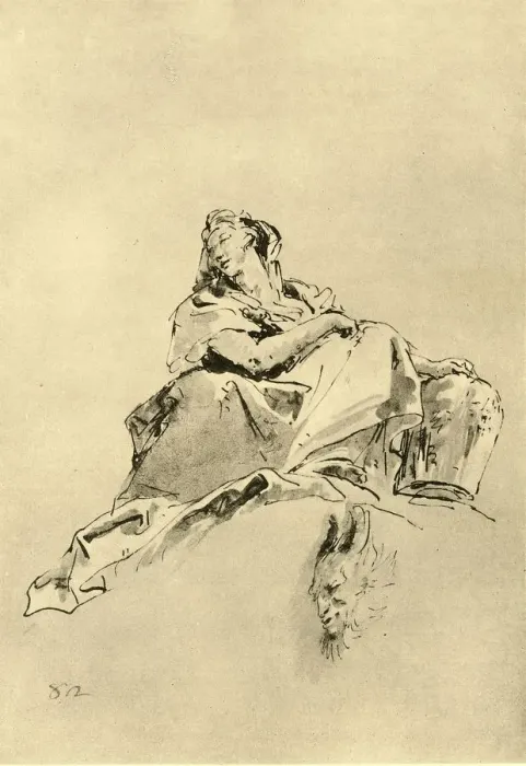 Framed Print : Young Woman sitting, holding a Jug by her side, mid 18th century, (1928). Artist Framed Print : Young Woman sitting, holding a Jug by her side, mid 18th century, (1928). Artist