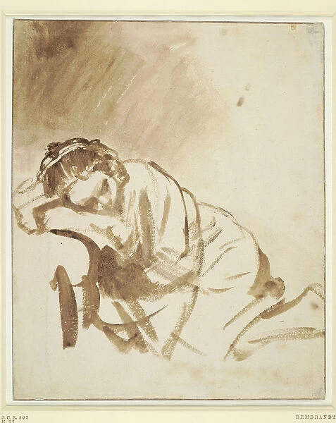 A young woman sleeping (Hendrickje Stoffels), ca 1654. Artist: Rembrandt van Rhijn (1606-1669)