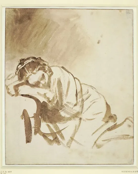 Framed Print : A young woman sleeping (Hendrickje Stoffels), ca 1654. Artist: Rembrandt van Rhijn (1606-1669) Framed Print : A young woman sleeping (Hendrickje Stoffels), ca 1654. Artist: Rembrandt van Rhijn (1606-1669)