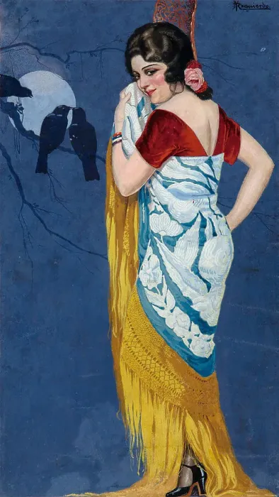 Framed Print : Young Woman Smiling in the Moonlight. Artist: Izquierdo y Garrido, Ramon Jose (1873-1931) Framed Print : Young Woman Smiling in the Moonlight. Artist: Izquierdo y Garrido, Ramon Jose (1873-1931)