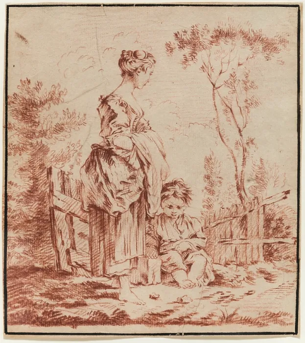Framed Print : Young Woman Standing with a Seated Child, 18th century. Creator: Unknown French; After Francois Boucher French, 1703-1770 Framed Print : Young Woman Standing with a Seated Child, 18th century. Creator: Unknown French; After Francois Boucher French, 1703-1770