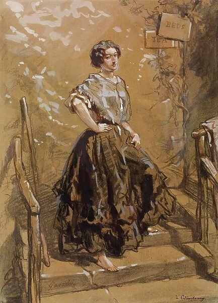 Young Woman Standing on Steps, 1849. Creator: Paul Gavarni
