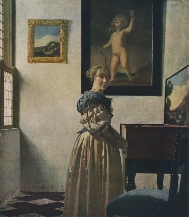 Framed Print : A Young Woman Standing at a Virginal, about 1670-1672. Artist: Jan Vermeer Framed Print : A Young Woman Standing at a Virginal, about 1670-1672. Artist: Jan Vermeer