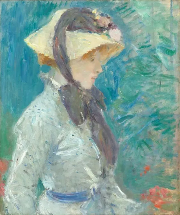 Framed Print : Young Woman with a Straw Hat, 1884. Creator: Berthe Morisot Framed Print : Young Woman with a Straw Hat, 1884. Creator: Berthe Morisot
