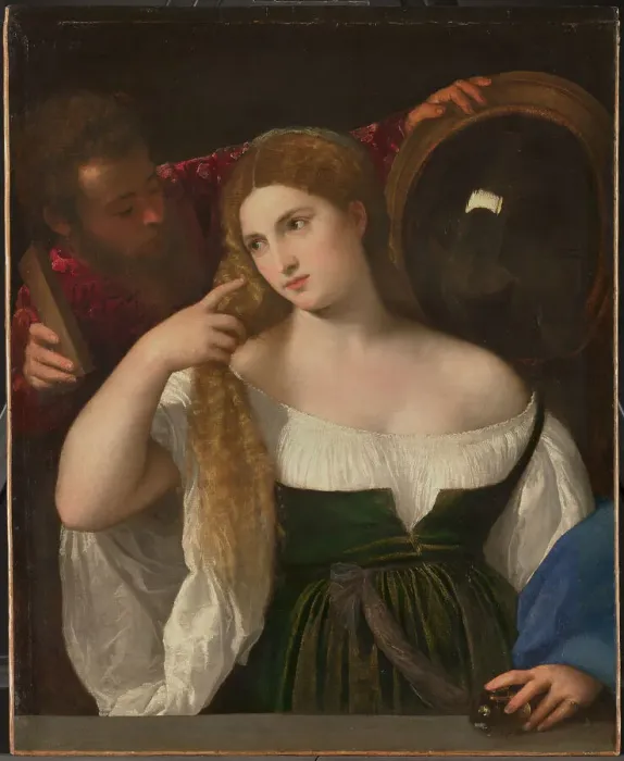 Framed Print : Young Woman at her Toilette, ca 1515. Artist: Titian (1488-1576) Framed Print : Young Woman at her Toilette, ca 1515. Artist: Titian (1488-1576)