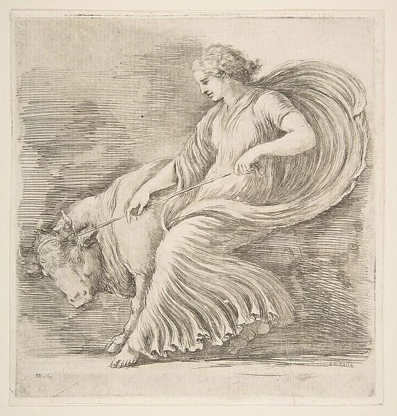 Young Woman Trying to Stop a Bull, ca. 1660. Creator: Stefano della Bella