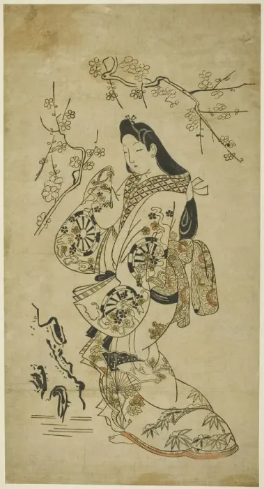 Framed Print : A Young Woman Walking near a Plum Tree, c. 1688. Creator: Unknown Framed Print : A Young Woman Walking near a Plum Tree, c. 1688. Creator: Unknown