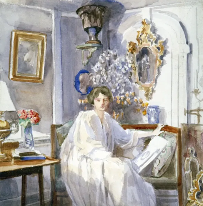 Framed Print : Young Woman in White, c1864-1930. Artist: Anna Lea Merritt Framed Print : Young Woman in White, c1864-1930. Artist: Anna Lea Merritt