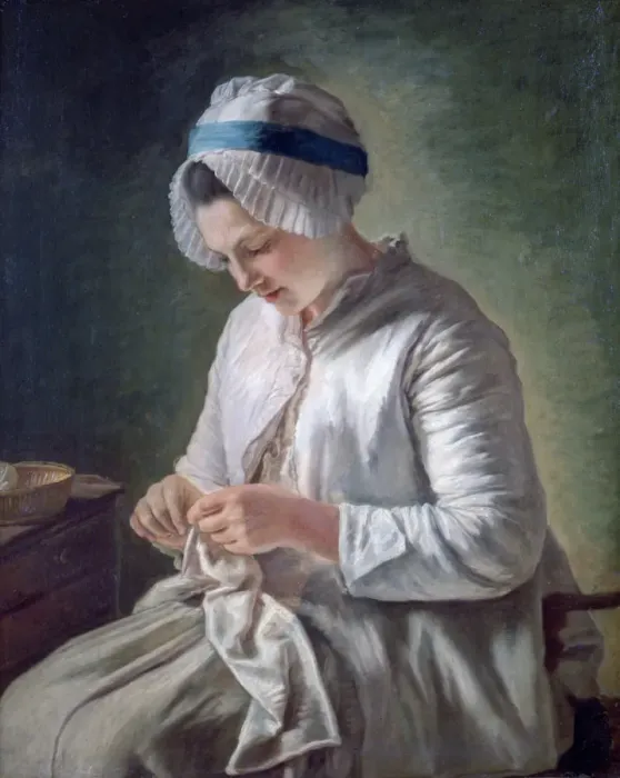 Framed Print : Young Woman at Work, c1725-1778. Artist: Francois Duparc Framed Print : Young Woman at Work, c1725-1778. Artist: Francois Duparc