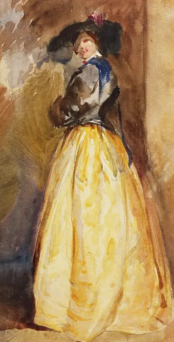Framed Print : Young Woman in a Yellow Skirt and Black Hat, c1820s. Creator: David Cox the Elder Framed Print : Young Woman in a Yellow Skirt and Black Hat, c1820s. Creator: David Cox the Elder