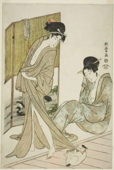 Framed Print : Two Young Women after a Bath, Japan, c. 1803. Creator: Kitagawa Utamaro Framed Print : Two Young Women after a Bath, Japan, c. 1803. Creator: Kitagawa Utamaro