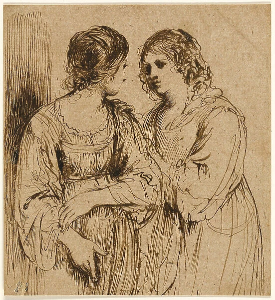 Two Young Women in Conversation, n.d. Creator: School of Guercino Italian, 1591-1667