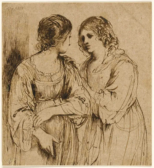 Framed Print : Two Young Women in Conversation, n.d. Creator: School of Guercino Italian, 1591-1667 Framed Print : Two Young Women in Conversation, n.d. Creator: School of Guercino Italian, 1591-1667