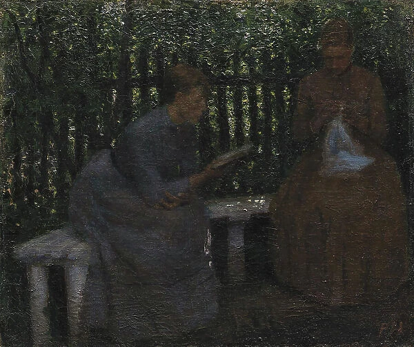Two young women in a garden, 1880-1889. Creator: Peter Hansen