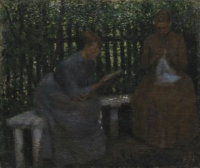 Framed Print : Two young women in a garden, 1880-1889. Creator: Peter Hansen Framed Print : Two young women in a garden, 1880-1889. Creator: Peter Hansen