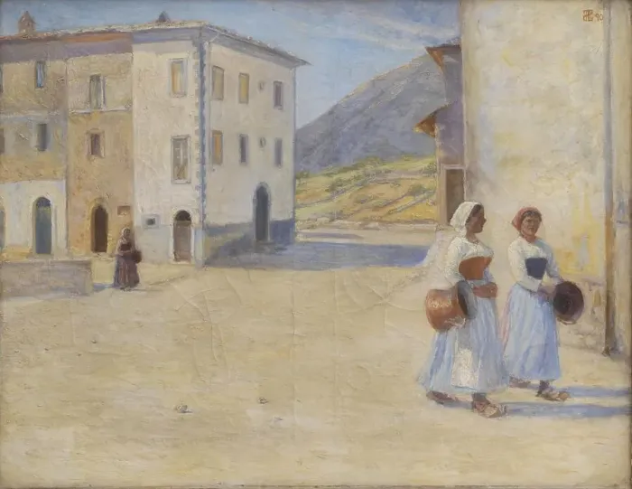 Framed Print : Young women going to the well at midday, Cività d'Antino, 1890. Creator: Henry Lørup Framed Print : Young women going to the well at midday, Cività d'Antino, 1890. Creator: Henry Lørup