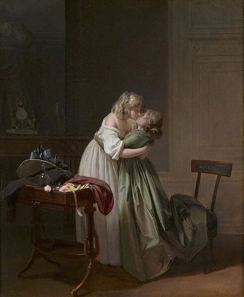 Two Young Women Kissing (Deux jeunes femmess embrassant), ca 1790-1794. Creator: Boilly