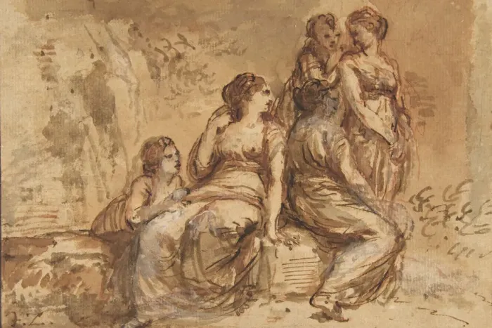 Framed Print : Five Young Women in a Landscape, 1702-88. Creator: Francesco Zuccarelli