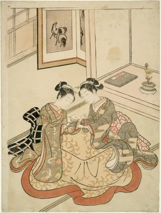 Framed Print : Young Women Playing Cats Cradle, c. 1767 / 68. Creator: Suzuki Harunobu Framed Print : Young Women Playing Cats Cradle, c. 1767 / 68. Creator: Suzuki Harunobu