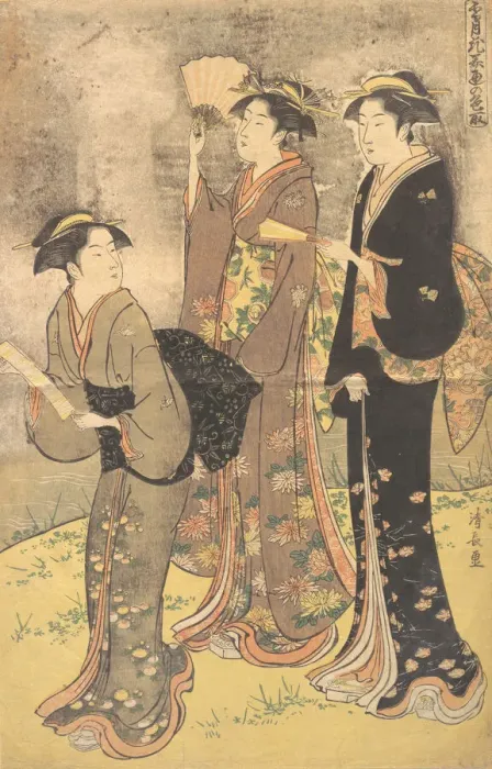 Framed Print : Three Young Women Strolling on the Bank of the Sumida River. Creator: Torii Kiyonaga Framed Print : Three Young Women Strolling on the Bank of the Sumida River. Creator: Torii Kiyonaga