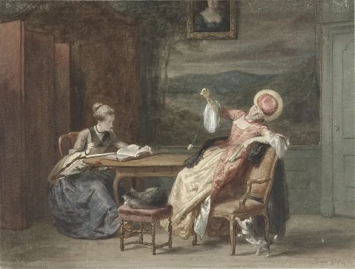 Framed Print : Two young women at a table, 1870. Creator: David Joseph Bles Framed Print : Two young women at a table, 1870. Creator: David Joseph Bles