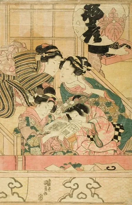 Framed Print : Young Women in a Theater Balcony, c1820s. Creator: Utagawa Kunisada Framed Print : Young Women in a Theater Balcony, c1820s. Creator: Utagawa Kunisada